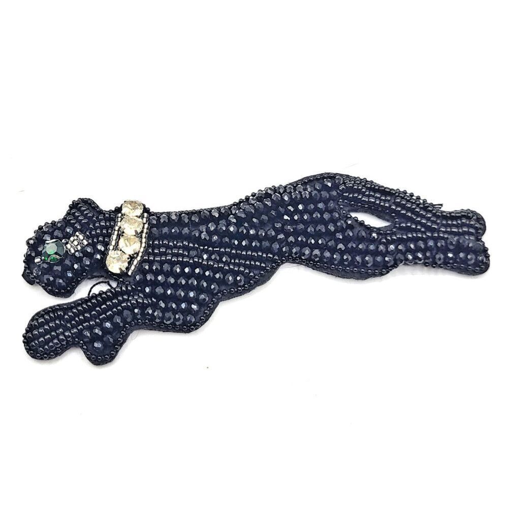 Beaded Leopard Applique Sew on Rhinetone 5in long